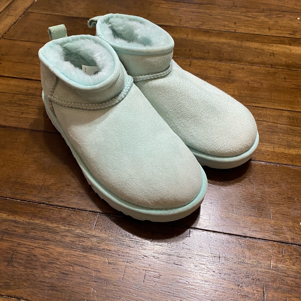 Mint Green Plush Ankle Boots